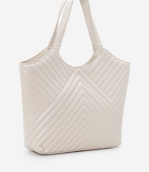 Bolsa Shopper Grande com Textura Matelassê Off White .